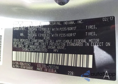 2017 Toyota Sienna Le 8 Passenger from USA, damaged, VIN 5TDKZ3DC3HS833935